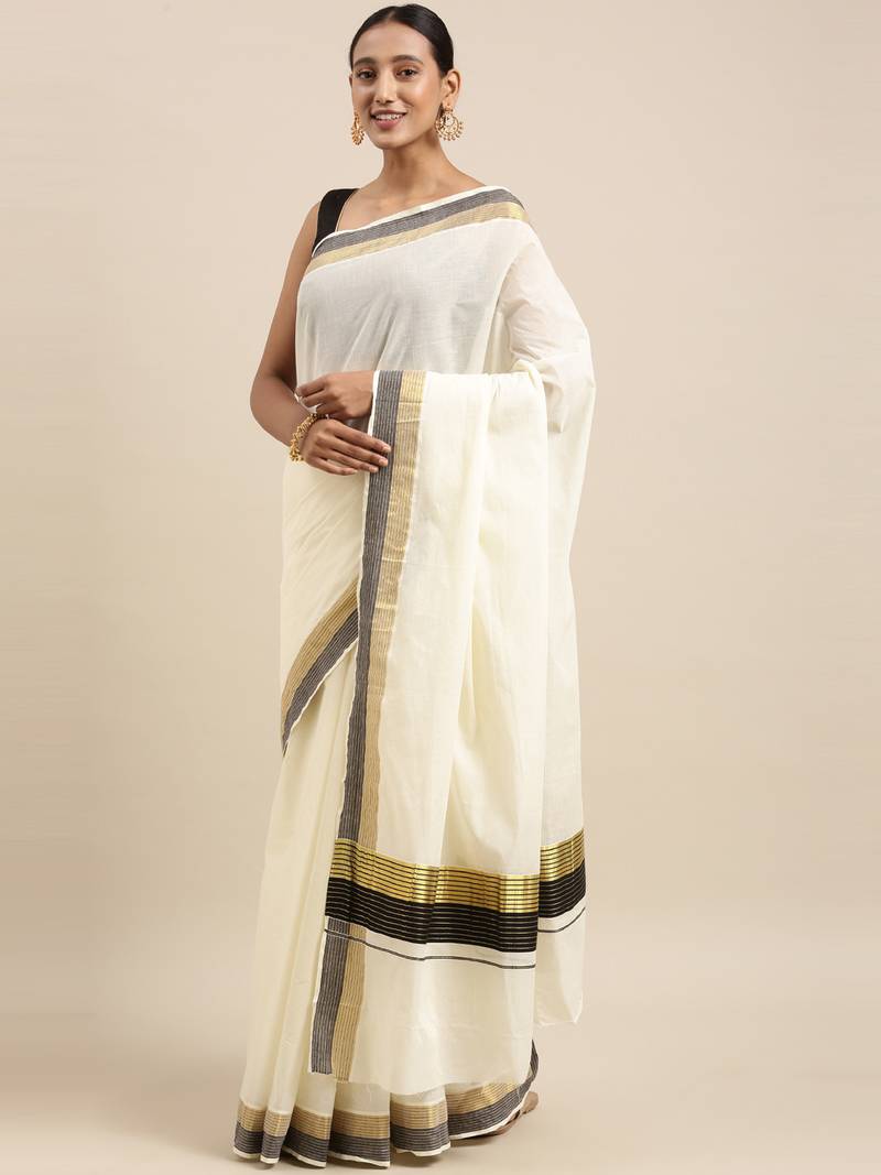 white pure cotton woven saree with blouse