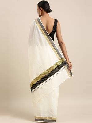 white pure cotton woven saree with blouse 3