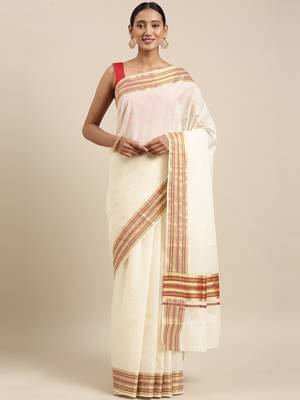 white pure cotton woven saree with blouse 1