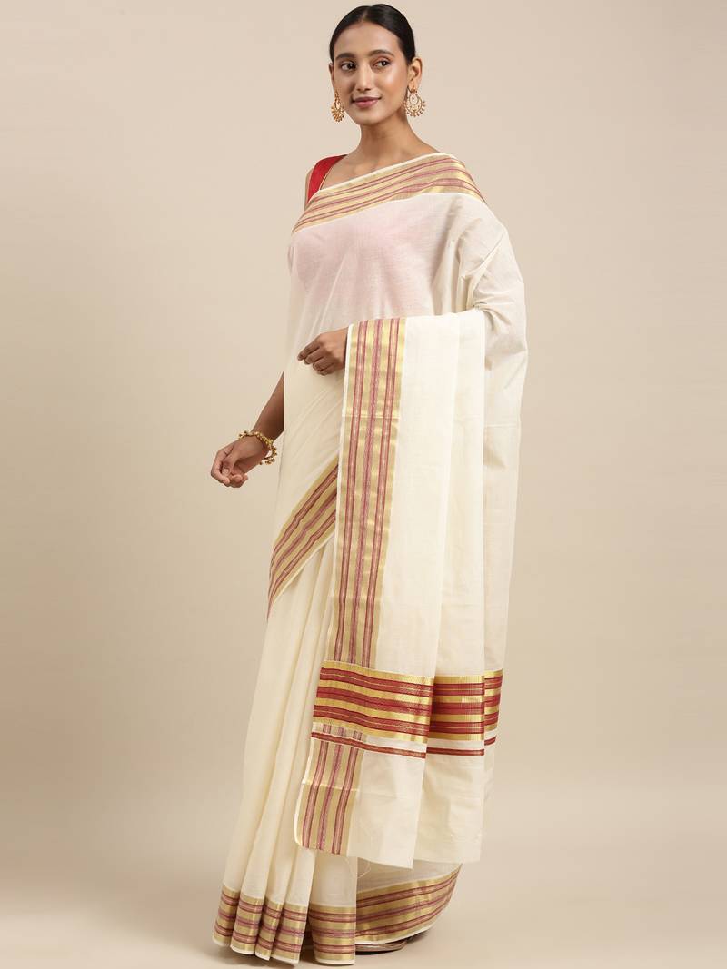 white pure cotton woven saree with blouse