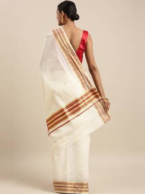 white pure cotton woven saree with blouse 3