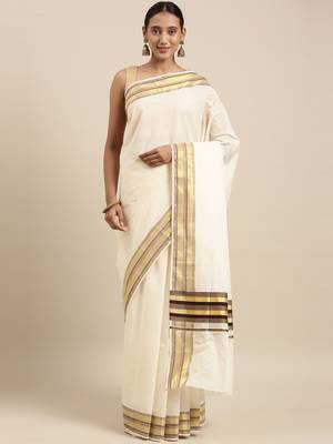 white pure cotton woven saree with blouse 1