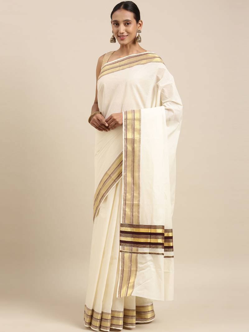 white pure cotton woven saree with blouse