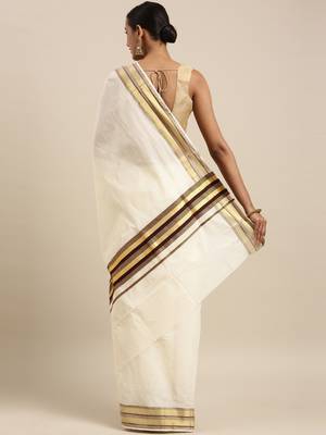 white pure cotton woven saree with blouse 3