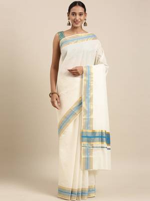 white pure cotton woven saree with blouse 1