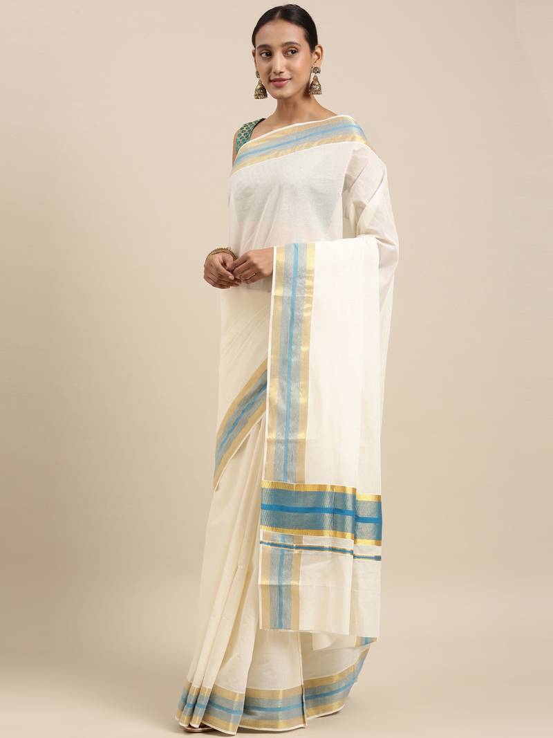 white pure cotton woven saree with blouse