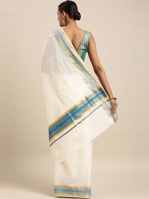 white pure cotton woven saree with blouse 3