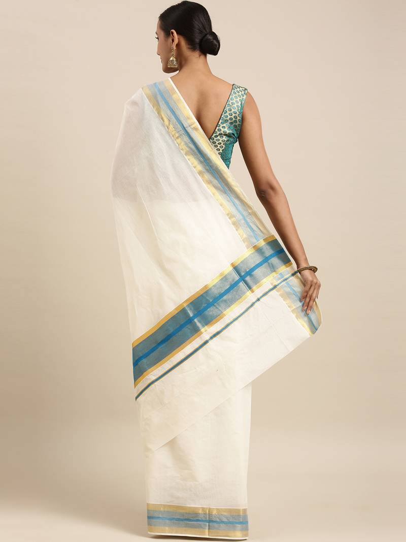 white pure cotton woven saree with blouse
