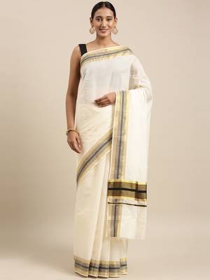 white pure cotton woven saree with blouse 1