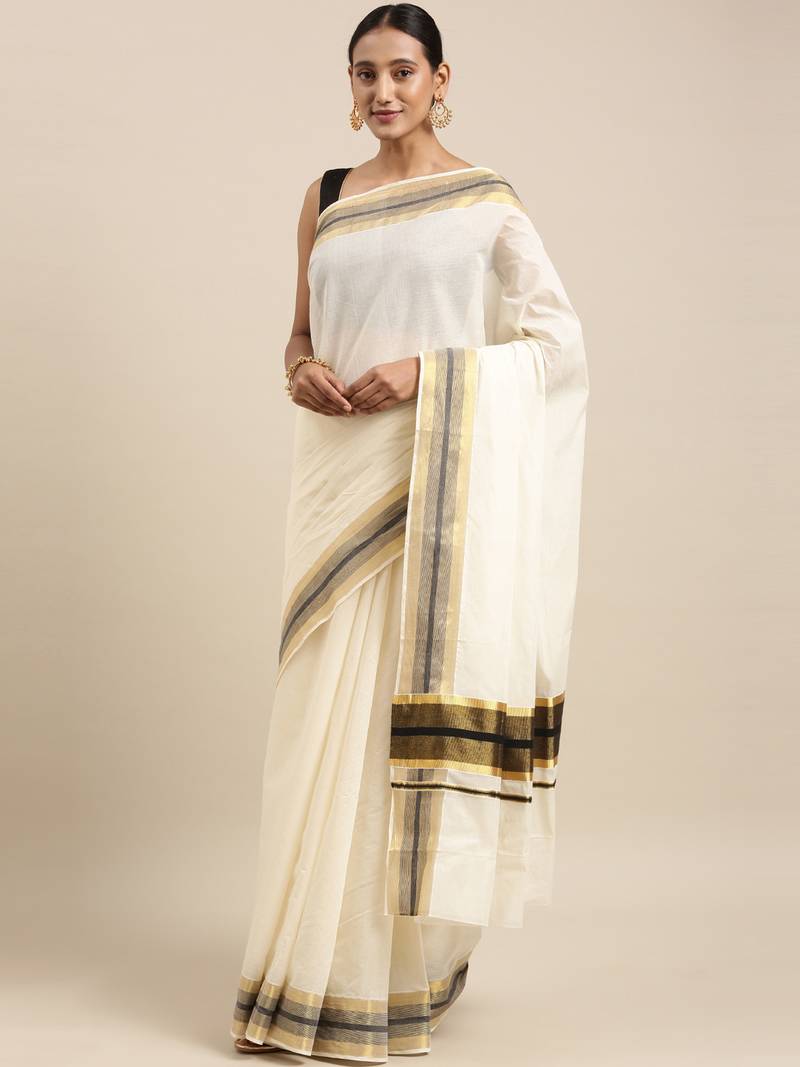 white pure cotton woven saree with blouse