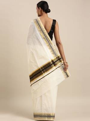 white pure cotton woven saree with blouse 3