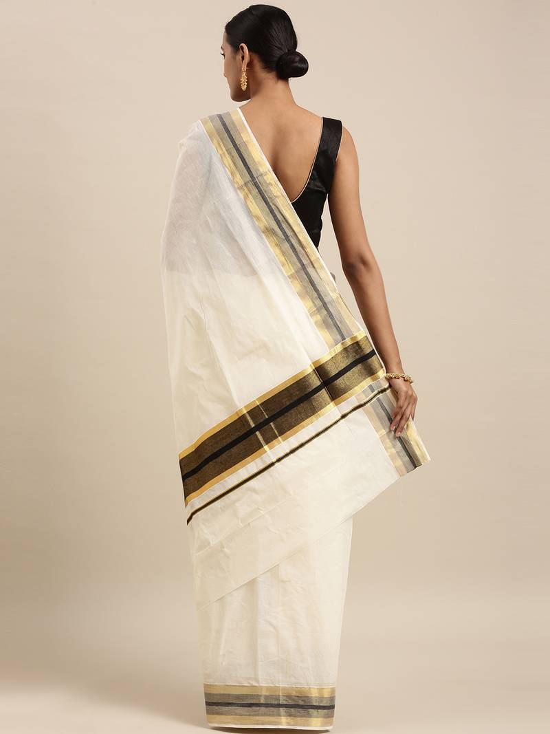 white pure cotton woven saree with blouse