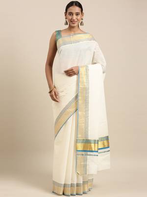 white pure cotton woven saree with blouse 1