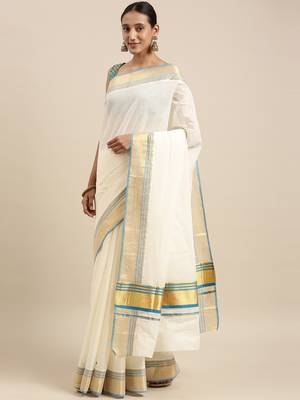 white pure cotton woven saree with blouse 2
