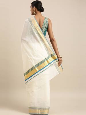 white pure cotton woven saree with blouse 3