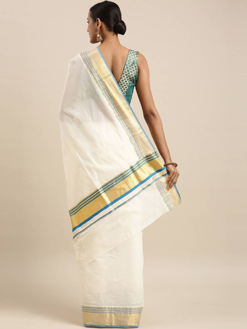 white pure cotton woven saree with blouse