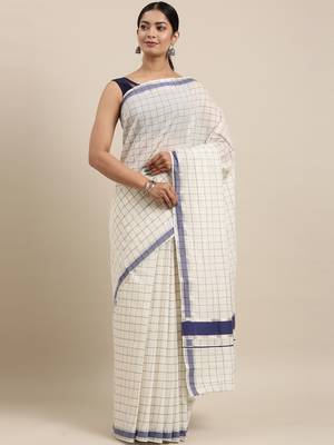 white pure cotton woven saree with blouse 1