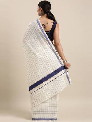 white pure cotton woven saree with blouse 3