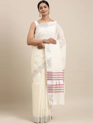 white pure cotton woven saree with blouse 1