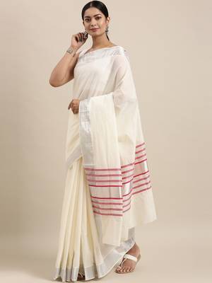 white pure cotton woven saree with blouse 2