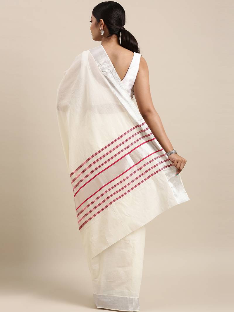 white pure cotton woven saree with blouse