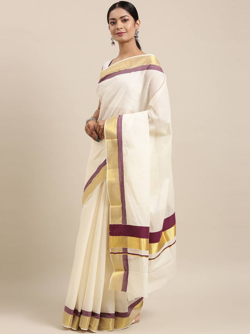 white pure cotton woven saree with blouse