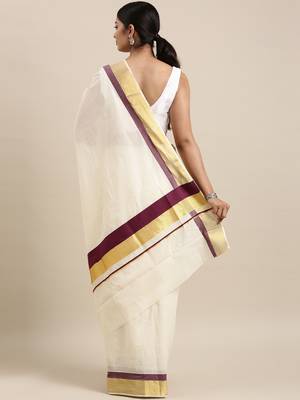 white pure cotton woven saree with blouse 3