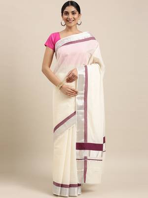 white pure cotton woven saree with blouse 1