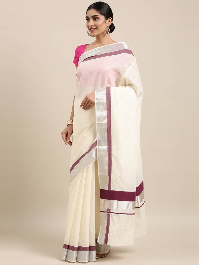 white pure cotton woven saree with blouse