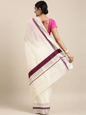 white pure cotton woven saree with blouse 3
