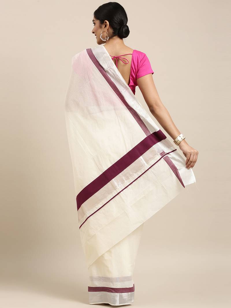 white pure cotton woven saree with blouse