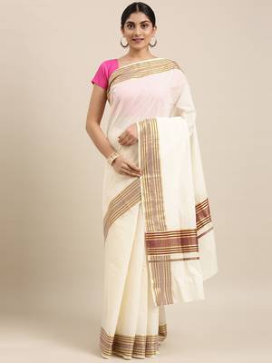 white pure cotton woven saree with blouse 1