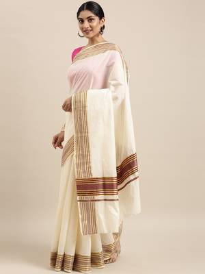 white pure cotton woven saree with blouse 2