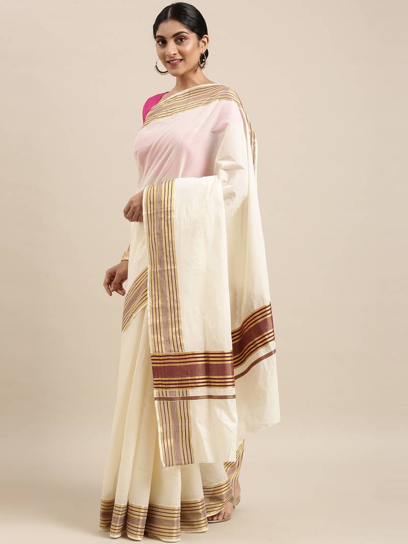 white pure cotton woven saree with blouse