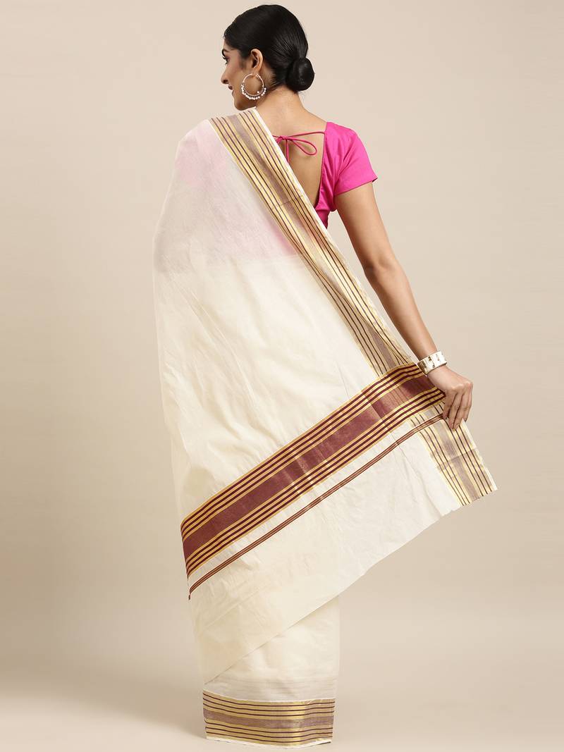 white pure cotton woven saree with blouse