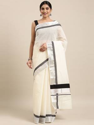 white pure cotton woven saree with blouse 1