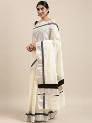 white pure cotton woven saree with blouse 2