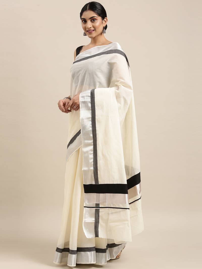 white pure cotton woven saree with blouse