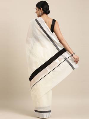 white pure cotton woven saree with blouse 3