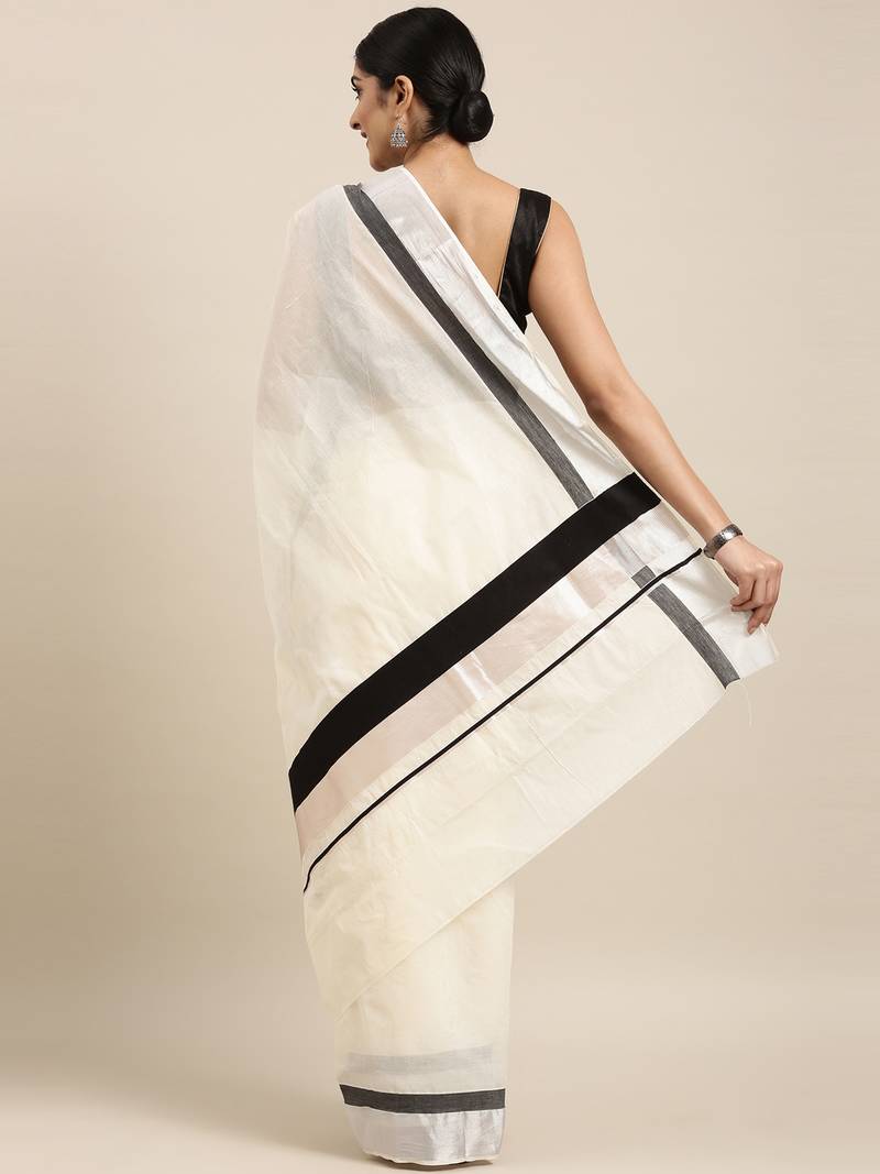 white pure cotton woven saree with blouse