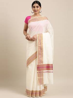 white pure cotton woven saree with blouse 1