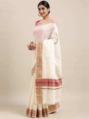 white pure cotton woven saree with blouse 2