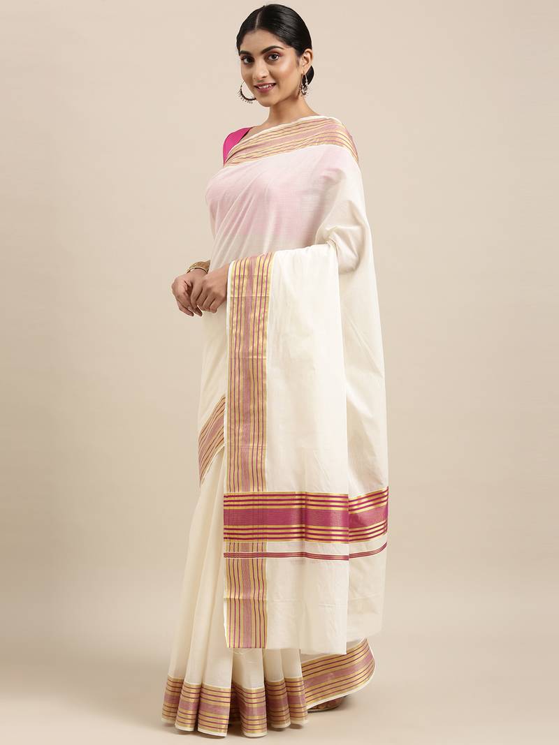 white pure cotton woven saree with blouse