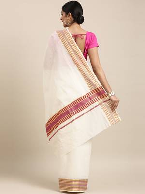 white pure cotton woven saree with blouse 3