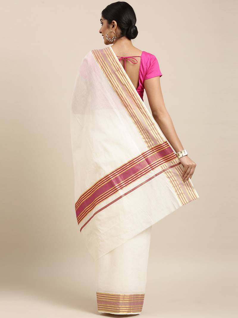 white pure cotton woven saree with blouse