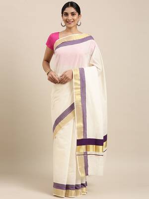 white pure cotton woven saree with blouse 1