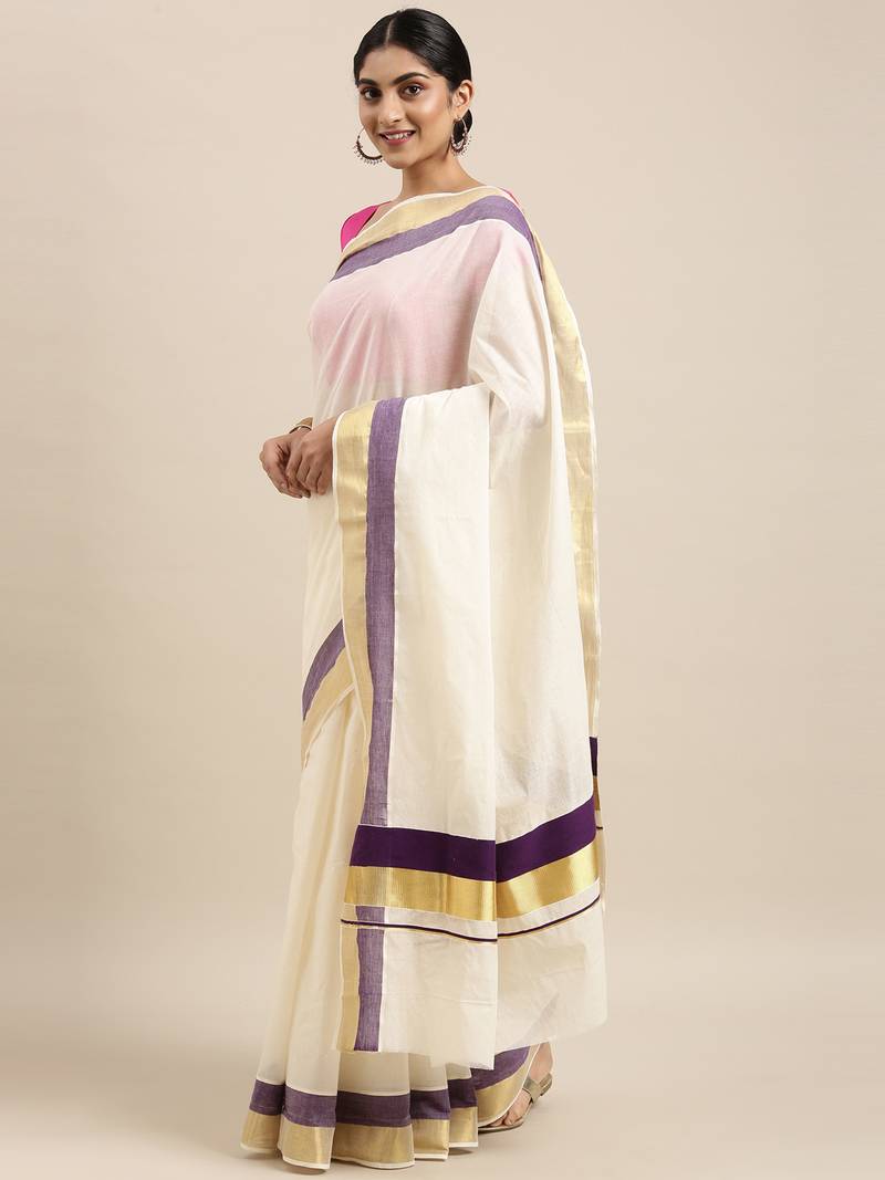 white pure cotton woven saree with blouse