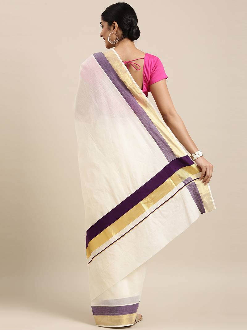 white pure cotton woven saree with blouse