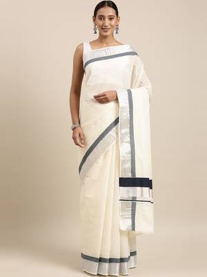 white pure cotton woven saree with blouse 1