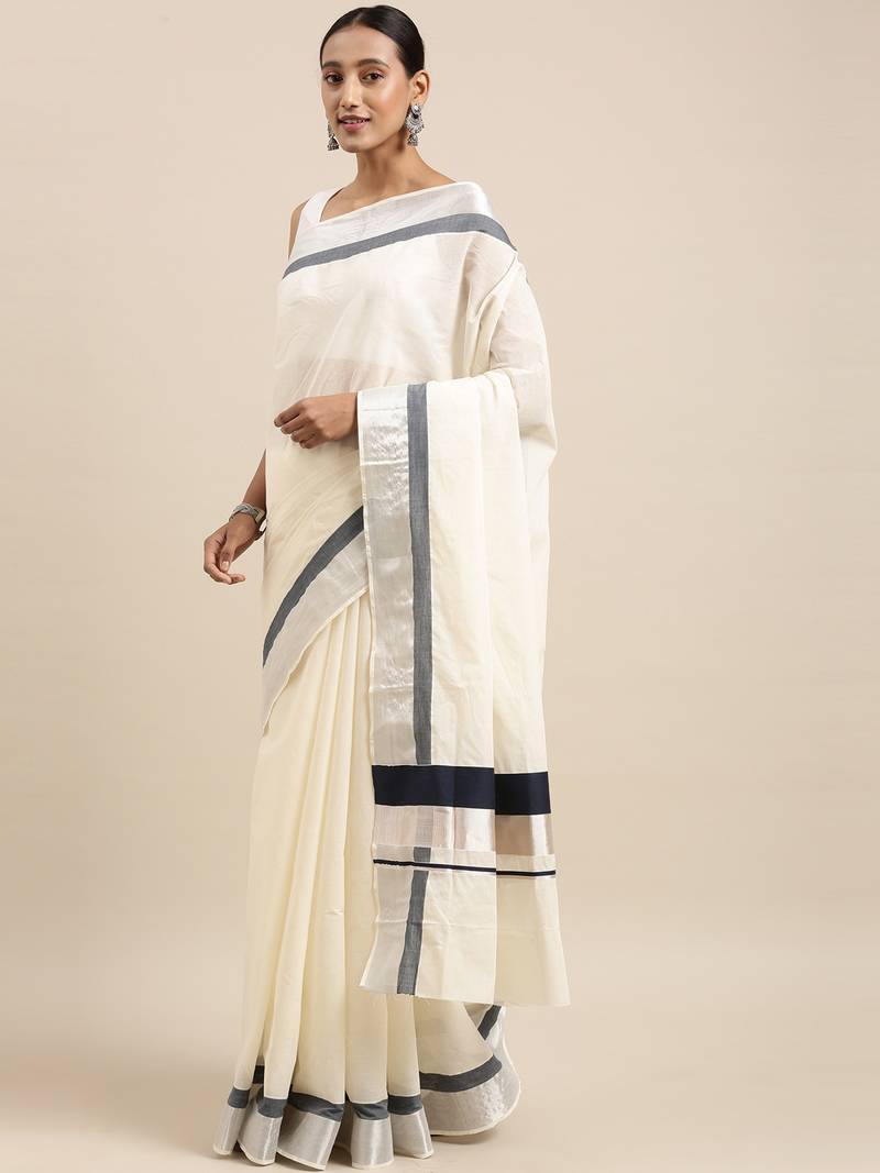 white pure cotton woven saree with blouse